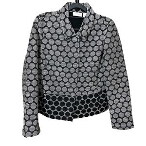 Chicos Black White Geometric Pattern Button Up Textured Jacket Women's Size 0